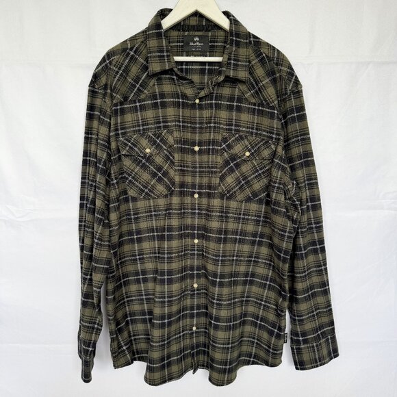 Windriver Green Flannel Western Plaid Snap Button Shirt - Picture 1 of 5